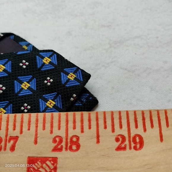 Paul Frederick Necktie Black Blue Yellow Accent Geometric Textured Men's Silk - Picture 5 of 9